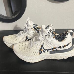 White and Leopard Print Nike Athletic Shoes